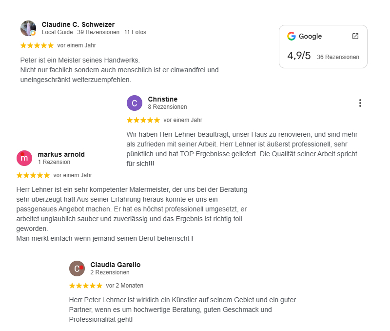 Kundenstimmen bei Google zu Maler Peter Lehner Stuttgart